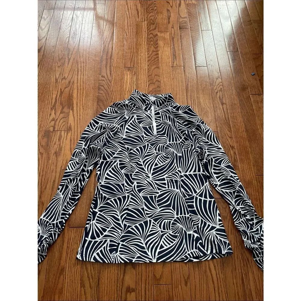 Tzu Tzu Navy Blue White Print 1/4 Zip Jacket Women’s Sz XL